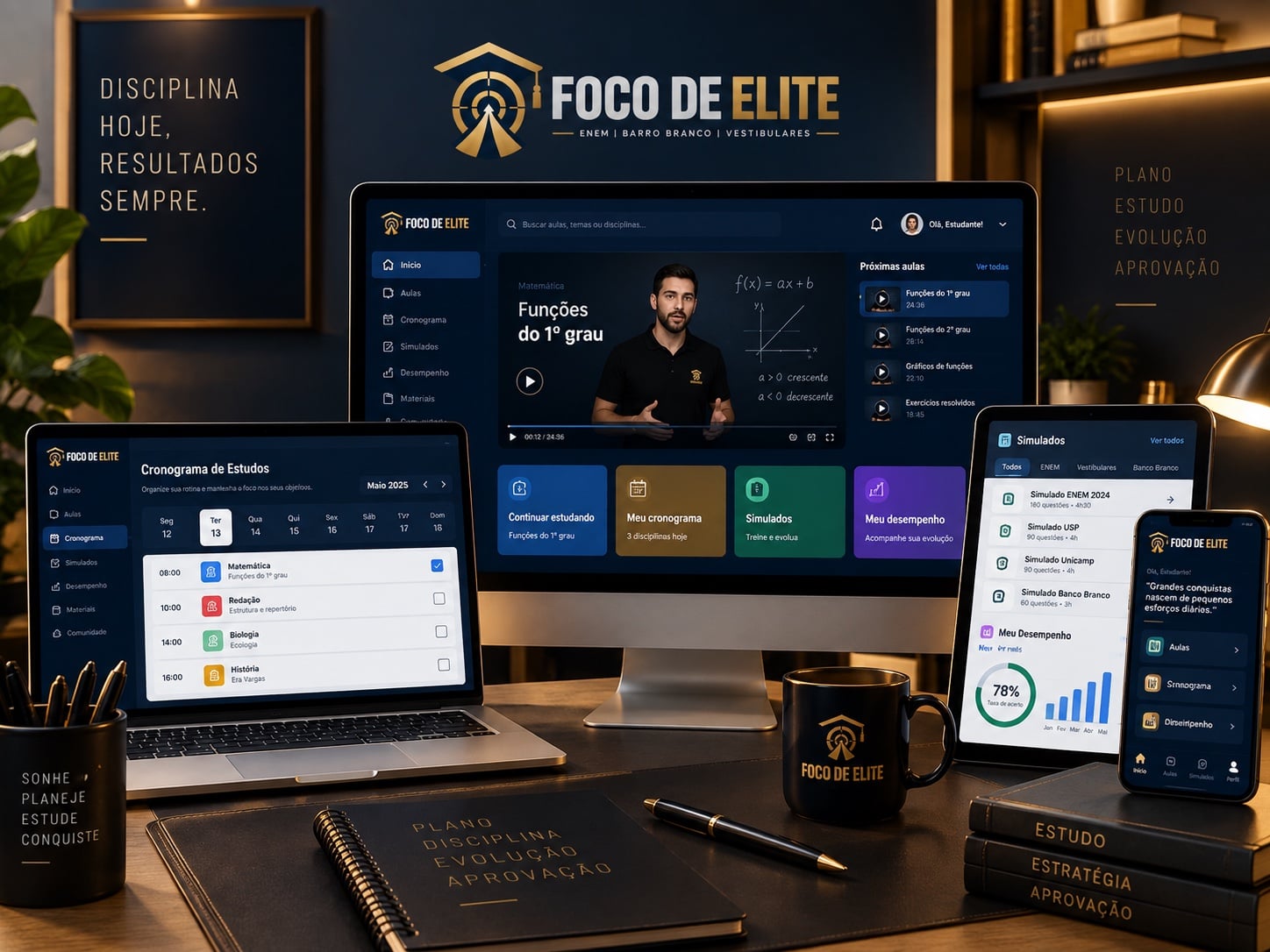 Plataforma Foco de Elite em computador, notebook, tablet e celular